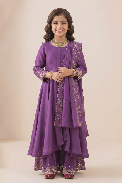 Buy Hirika &amp; Dhruti Purple Hand Embroidered Anarkali Sharara Set With Dupatta For Kids at Aza Fashions
