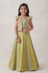 Hirika & Dhruti Green Embroidered Crop Jacket And Lehenga Set For Kids