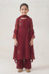 Hirika & Dhruti Burgundy Rose Embroidered Pleated Kurta Set For Kids