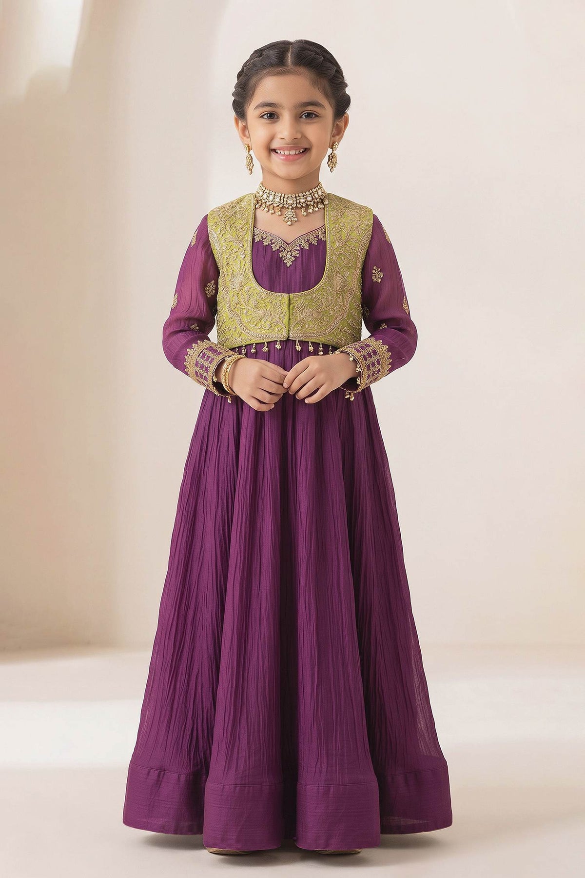 Buy Hirika &amp; Dhruti Purple Jamli Anarkali And Marodi Work Jacket Set For Kids at Aza Fashions