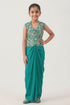 Buy Hirika & Dhruti Aqua Turquoise Embroidered Jacket And Draped Skirt Set For Kids at Aza Fashions