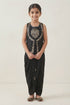 Hirika & Dhruti Black Marodi Work Layered Top And Draped Skirt Set For Kids