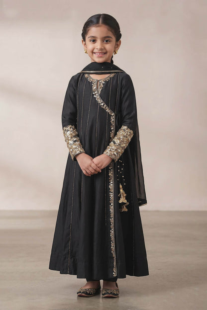 Buy Hirika &amp; Dhruti Black Hand Work Angarkha Set For Kids at Aza Fashions