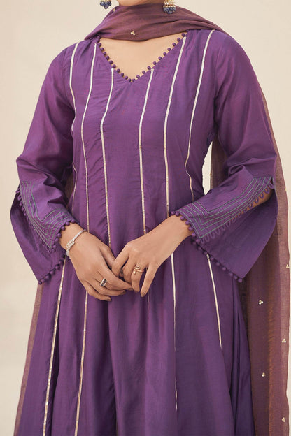 Hirika &amp; Dhruti Purple Dupatta Organza, Inner Lining Crepe, Kurta And Zari Pattern Anarkali Set For Kids Online at Aza Fashions