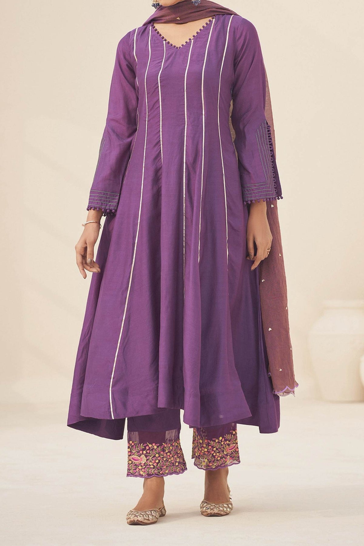 Shop Hirika &amp; Dhruti Purple Dupatta Organza, Inner Lining Crepe, Kurta And Zari Pattern Anarkali Set For Kids at Aza Fashions