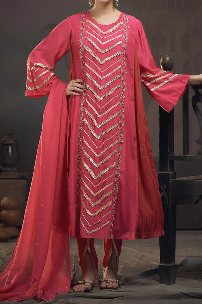 Shop Hirika &amp; Dhruti Pink Organza, Cotton Silk Gota Work Kurta Dhoti Pant Set For Kids at Aza Fashions