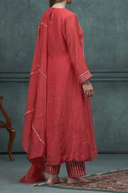Shop Hirika &amp; Dhruti Red Chanderi Gota Lace Hand Embroidered A-line Kurta Set For Kids at Aza Fashions