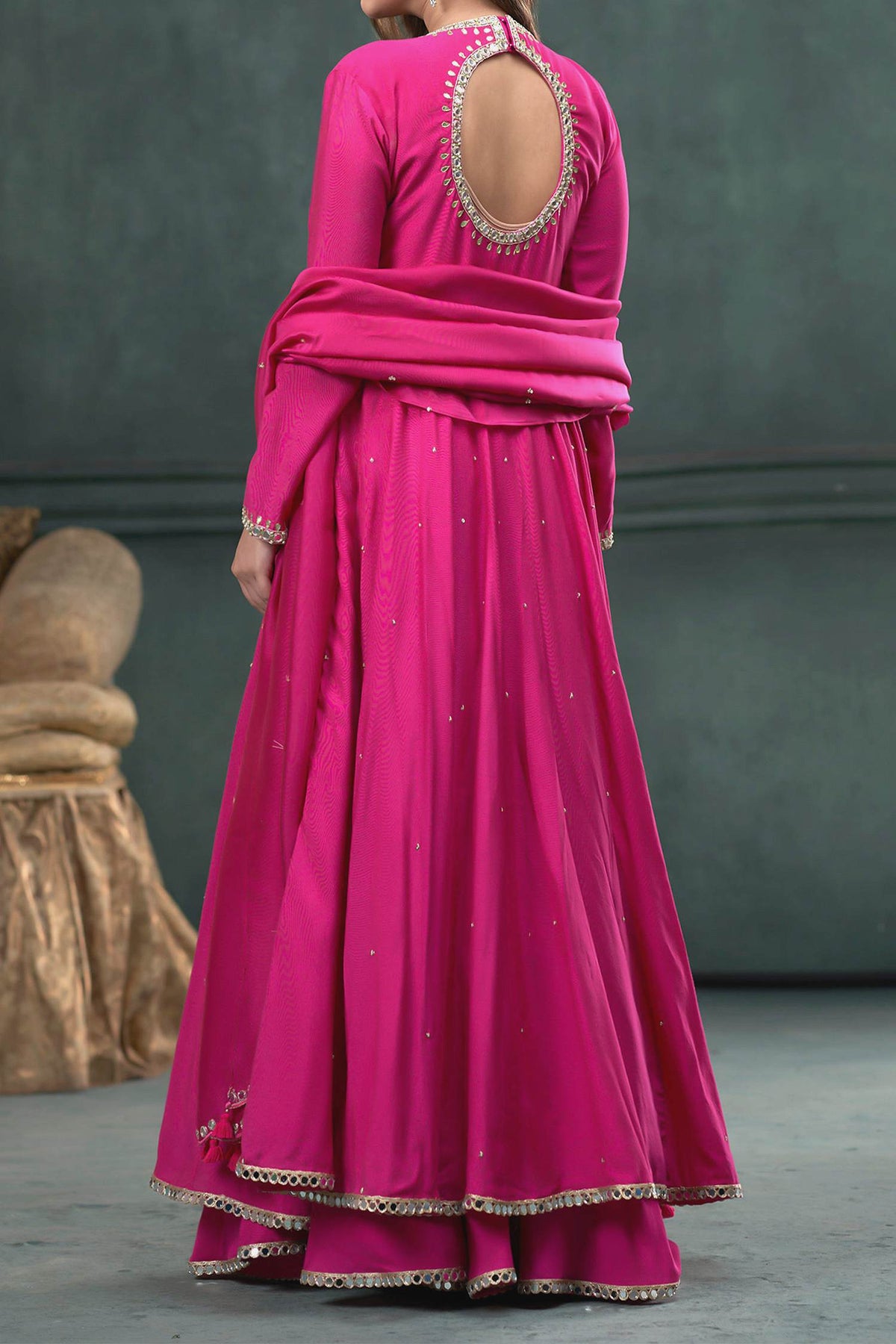 Shop Hirika &amp; Dhruti Pink Dupatta Organza Silk, Anarkali And Sharara Monga Hand Embroidered &amp; Set For Kids at Aza Fashions