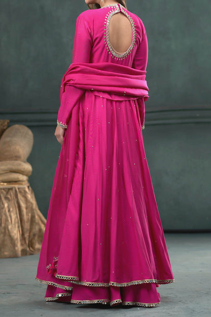 Shop Hirika &amp; Dhruti Pink Dupatta Organza Silk, Anarkali And Sharara Monga Hand Embroidered &amp; Set For Kids at Aza Fashions