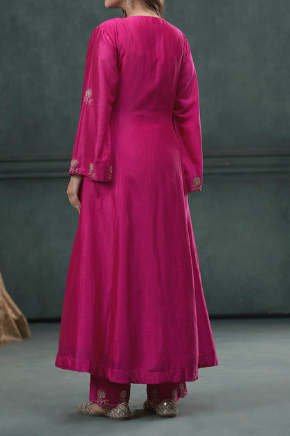 Hirika &amp; Dhruti Pink Kurta And Pant Silk, Dupatta Georgette &amp; Chiffon Marodi Embroidered Set For Kids