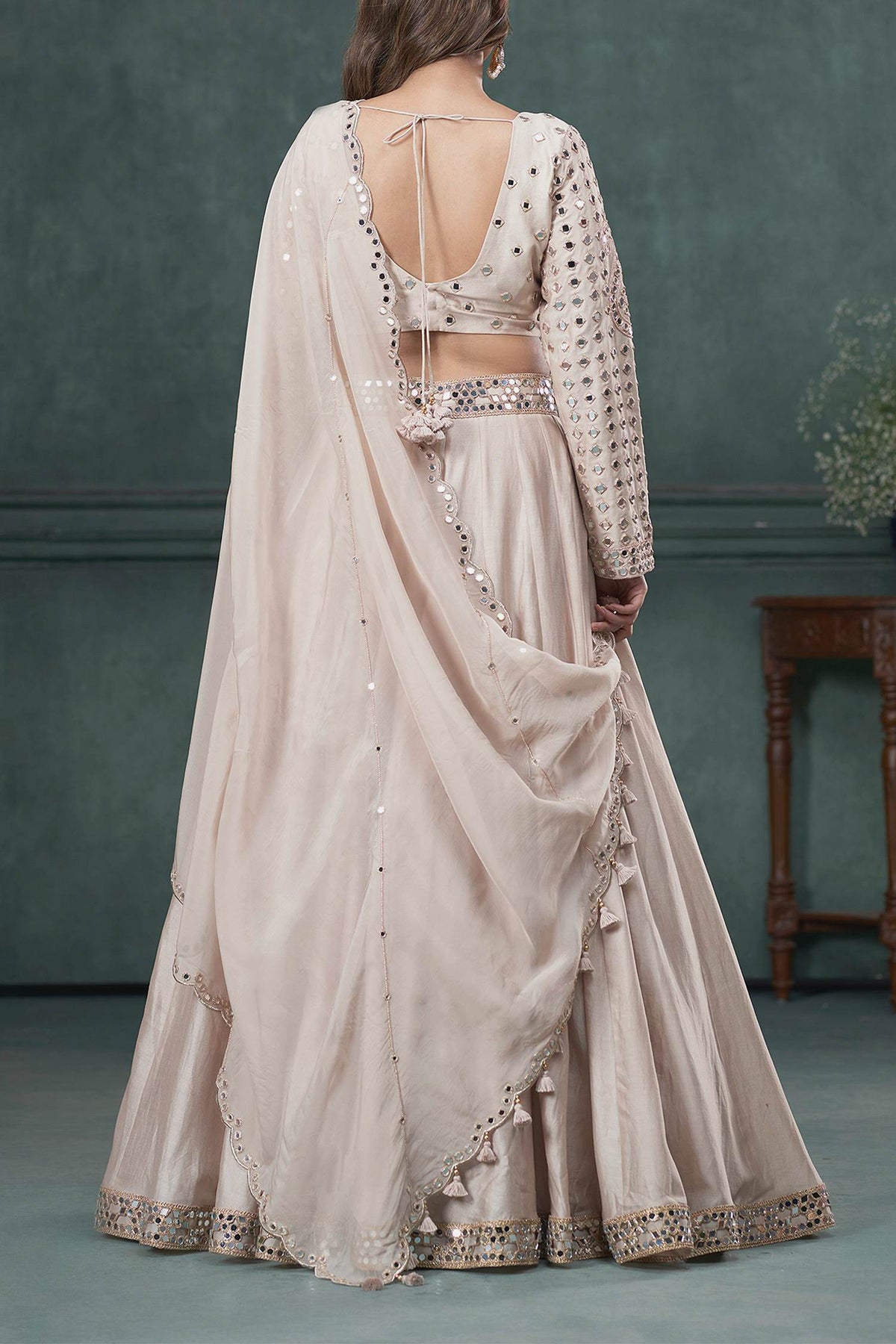 Shop Hirika &amp; Dhruti Beige Dupatta Organza , Blouse And Lehenga Chiniya Embroidered Set For Kids at Aza Fashions