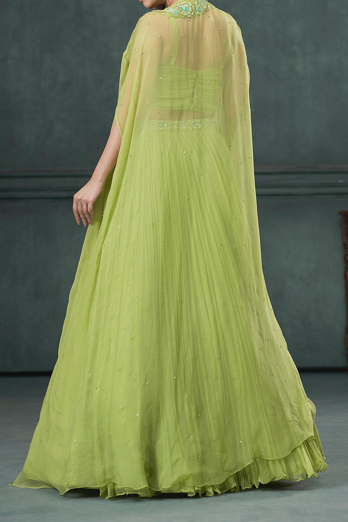 Shop Hirika &amp; Dhruti Green Organza Silk Pearl, Sequin, Thread Floral Embroidered Jacket Lehenga Set For Kids at Aza Fashions