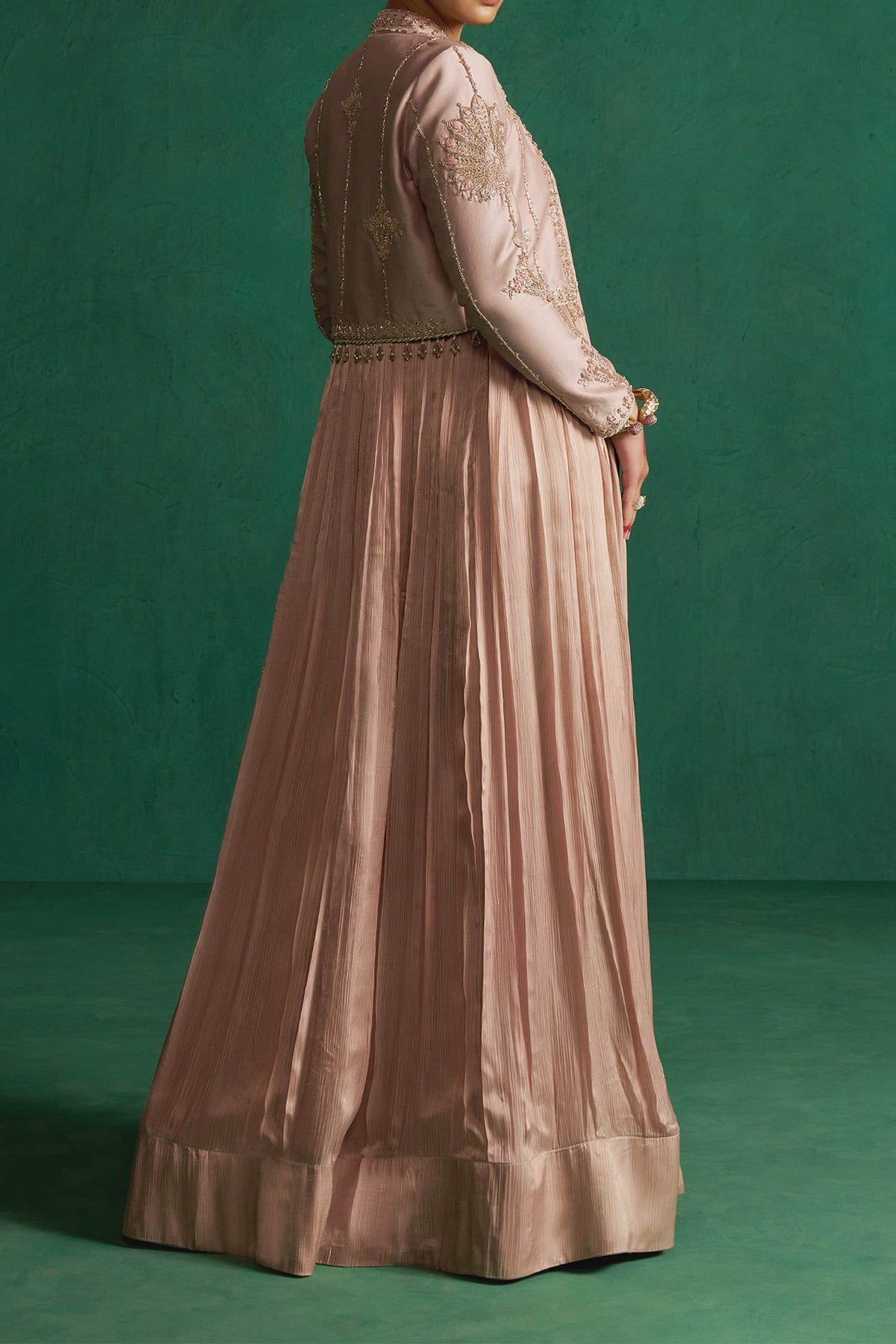 Shop Hirika &amp; Dhruti Beige Pleated Anarkali With Embroidered Jacket For Kids at Aza Fashions