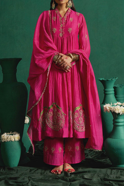 Shop Hirika &amp; Dhruti Pink Marodi Work Anarkali Set For Kids at Aza Fashions