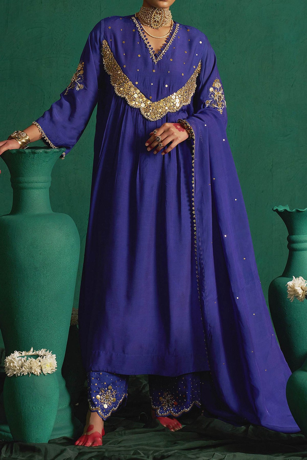 Shop Hirika &amp; Dhruti Blue Metal Tikki Work Kurta Set For Kids at Aza Fashions