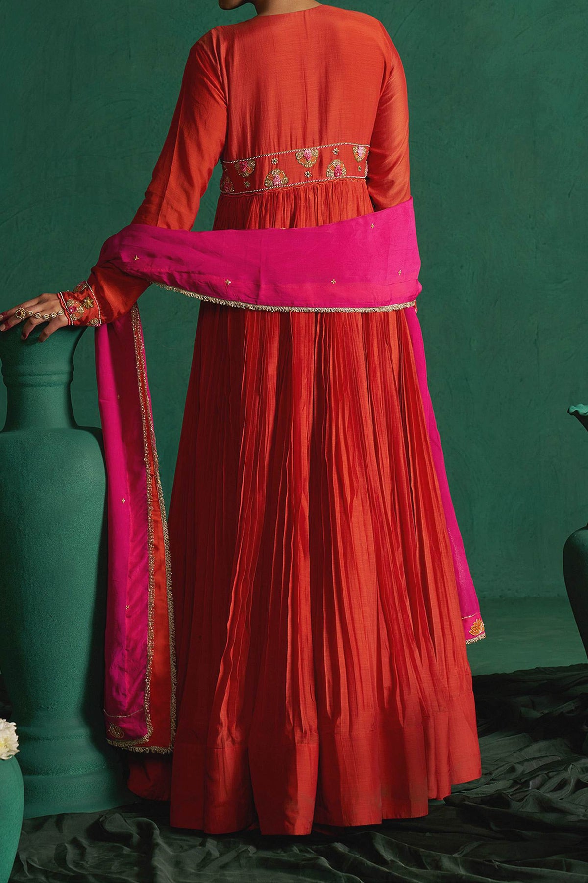 Shop Hirika &amp; Dhruti Orange Embroidered Patchwork Anarkali Set For Kids at Aza Fashions