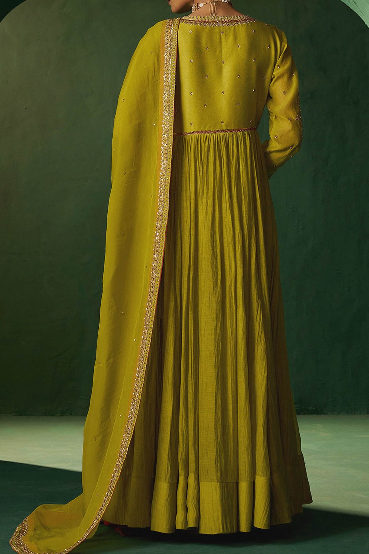 Shop Hirika &amp; Dhruti Green Embroidered Mehendi Anarkali Set For Kids at Aza Fashions