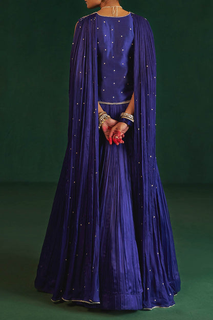 Hirika &amp; Dhruti Blue Moti Embroidered Fusion Lehenga Set For Kids