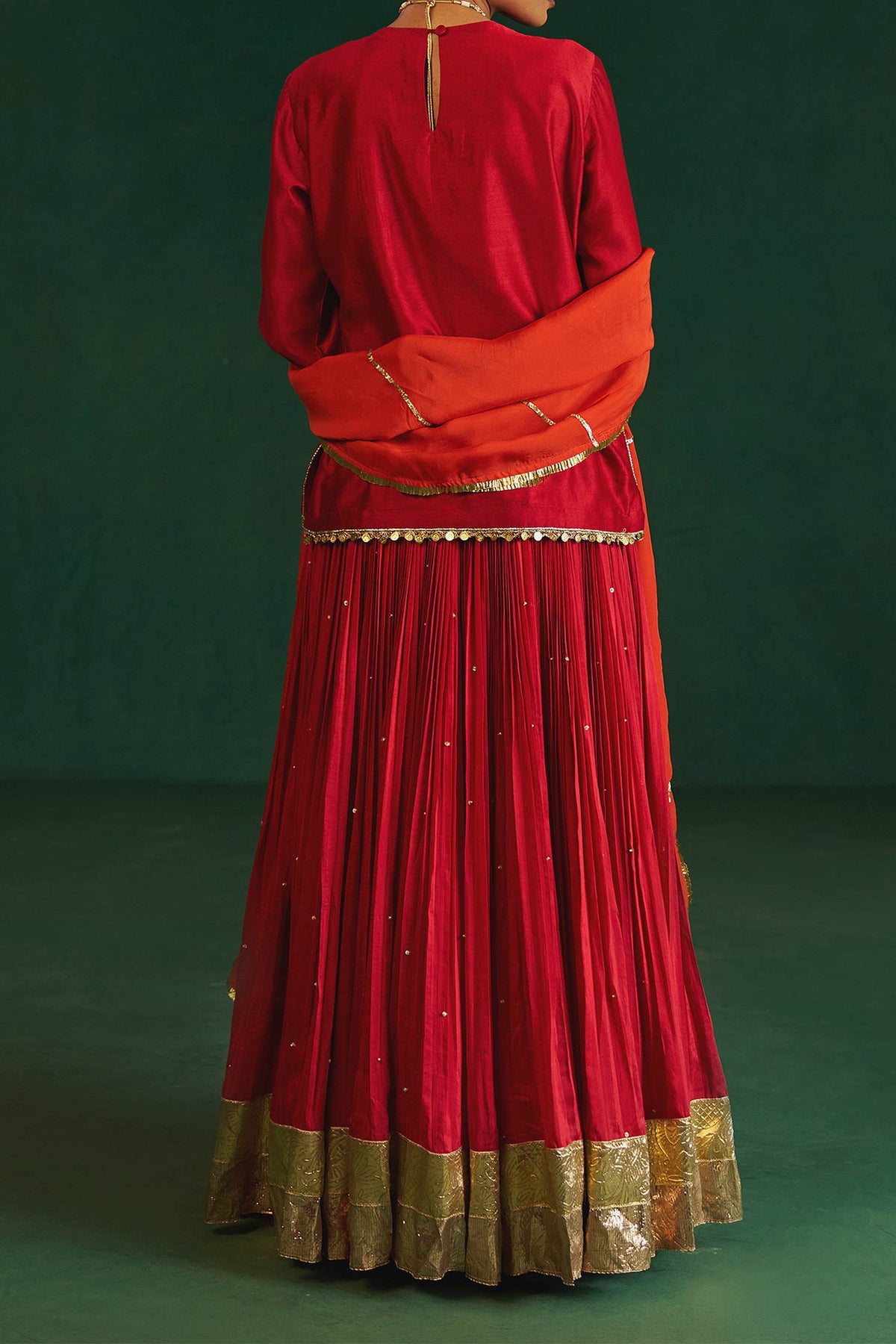 Shop Hirika &amp; Dhruti Red Hand Embroidered Kurta Lehenga Set For Kids at Aza Fashions