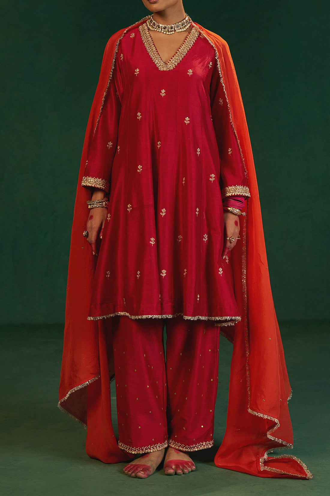 Shop Hirika &amp; Dhruti Red Silk Embroidered Kurta Set For Kids at Aza Fashions