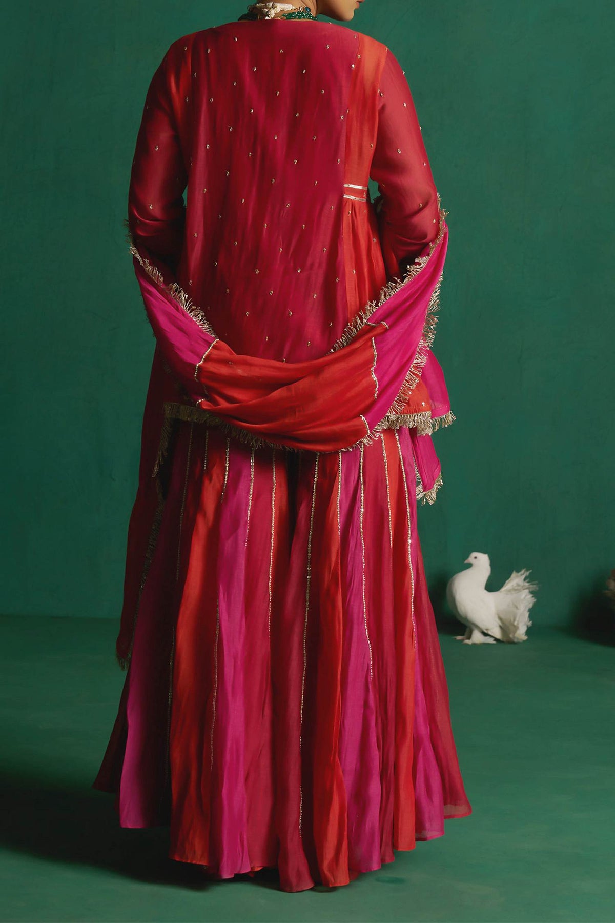 Shop Hirika &amp; Dhruti Red Two Tone Pichwai Patchwork Kurta Sharara Set For Kids at Aza Fashions