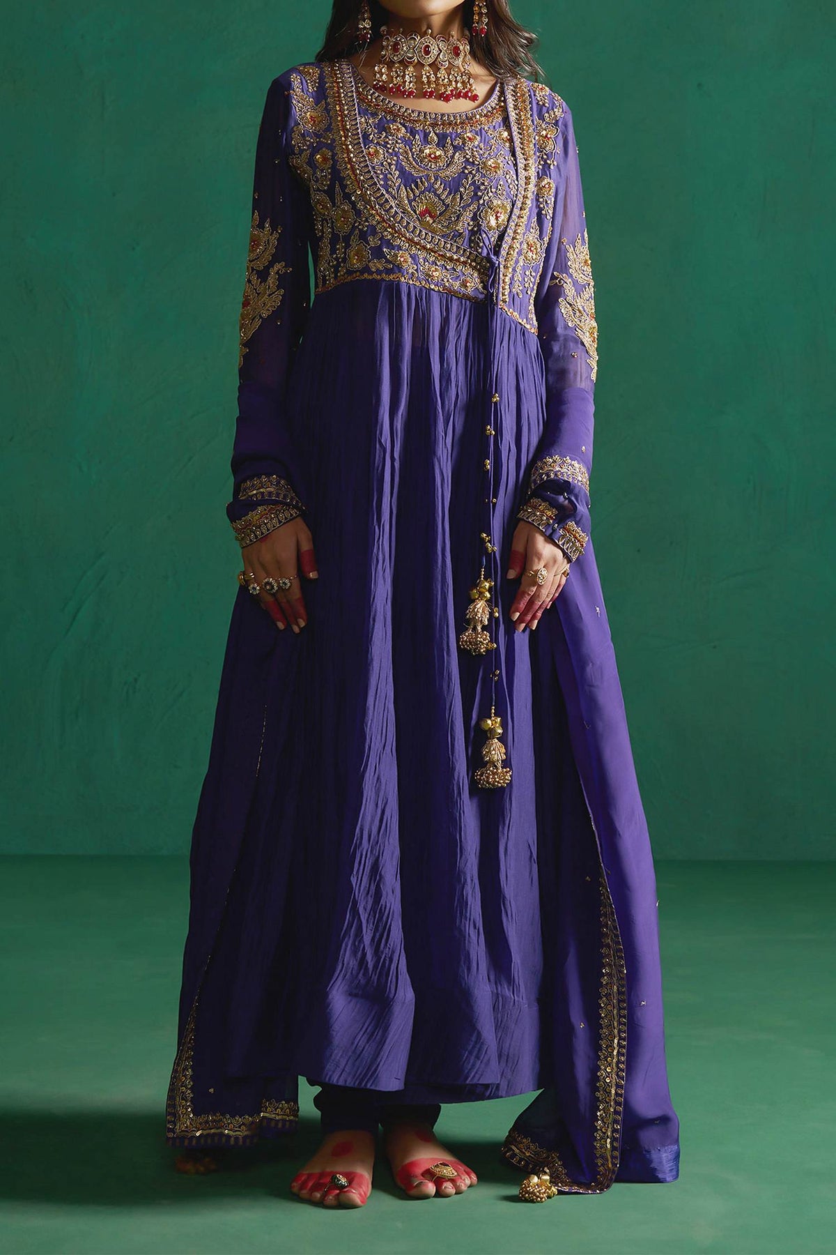 Shop Hirika &amp; Dhruti Purple Hand Embroidered Anarkali Set For Kids at Aza Fashions