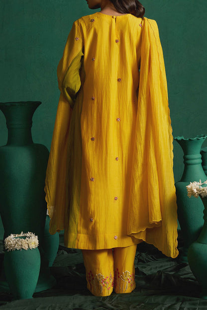 Shop Hirika &amp; Dhruti Yellow Thread Embroidered Kurta Set For Kids at Aza Fashions
