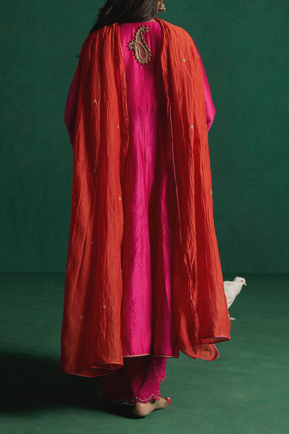 Shop Hirika &amp; Dhruti Orange Hand Embroidered Kurta Set With Dupatta For Kids at Aza Fashions