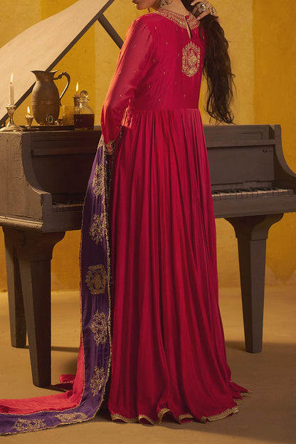 Shop Hirika &amp; Dhruti Red Dori Tikki Work Anarkali And Embroidered Dupatta For Kids at Aza Fashions