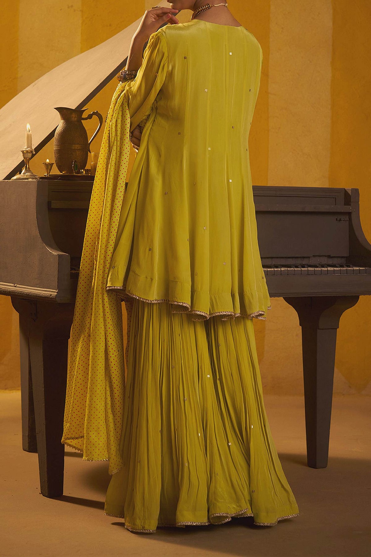Shop Hirika &amp; Dhruti Yellow Tikki Work Anarkali Kurta And Sharara Set For Kids at Aza Fashions