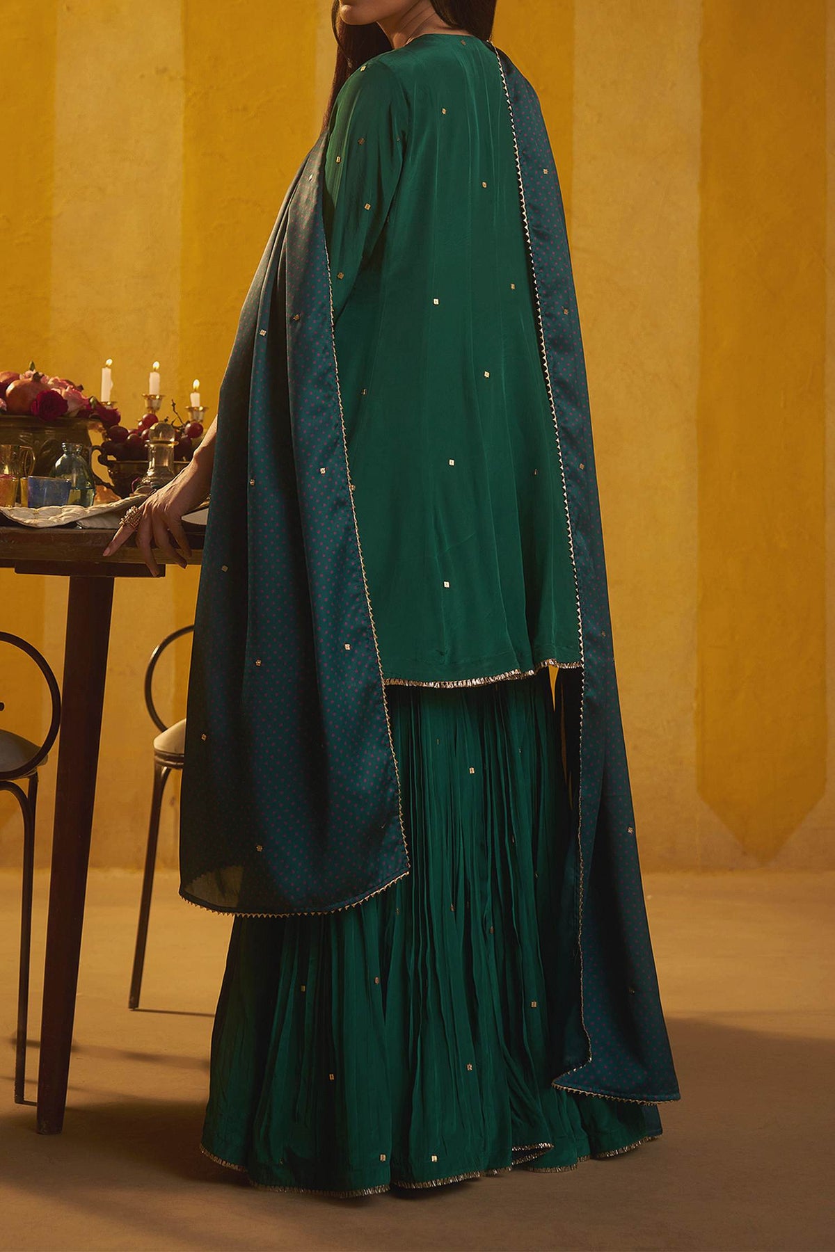 Shop Hirika &amp; Dhruti Green Tikki Work Anarkali Sharara Set For Kids at Aza Fashions
