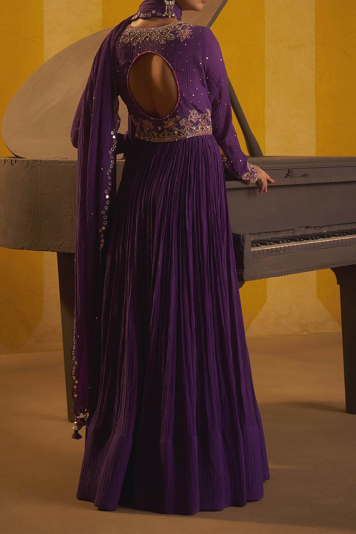 Shop Hirika &amp; Dhruti Purple Hand Pleated Anarkali And Mirror Dupatta For Kids at Aza Fashions