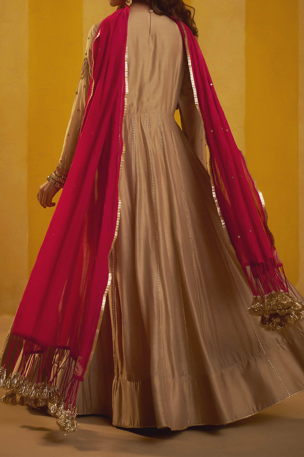Shop Hirika &amp; Dhruti Brown Moti Work Anarkali And Colorful Dupatta For Kids at Aza Fashions