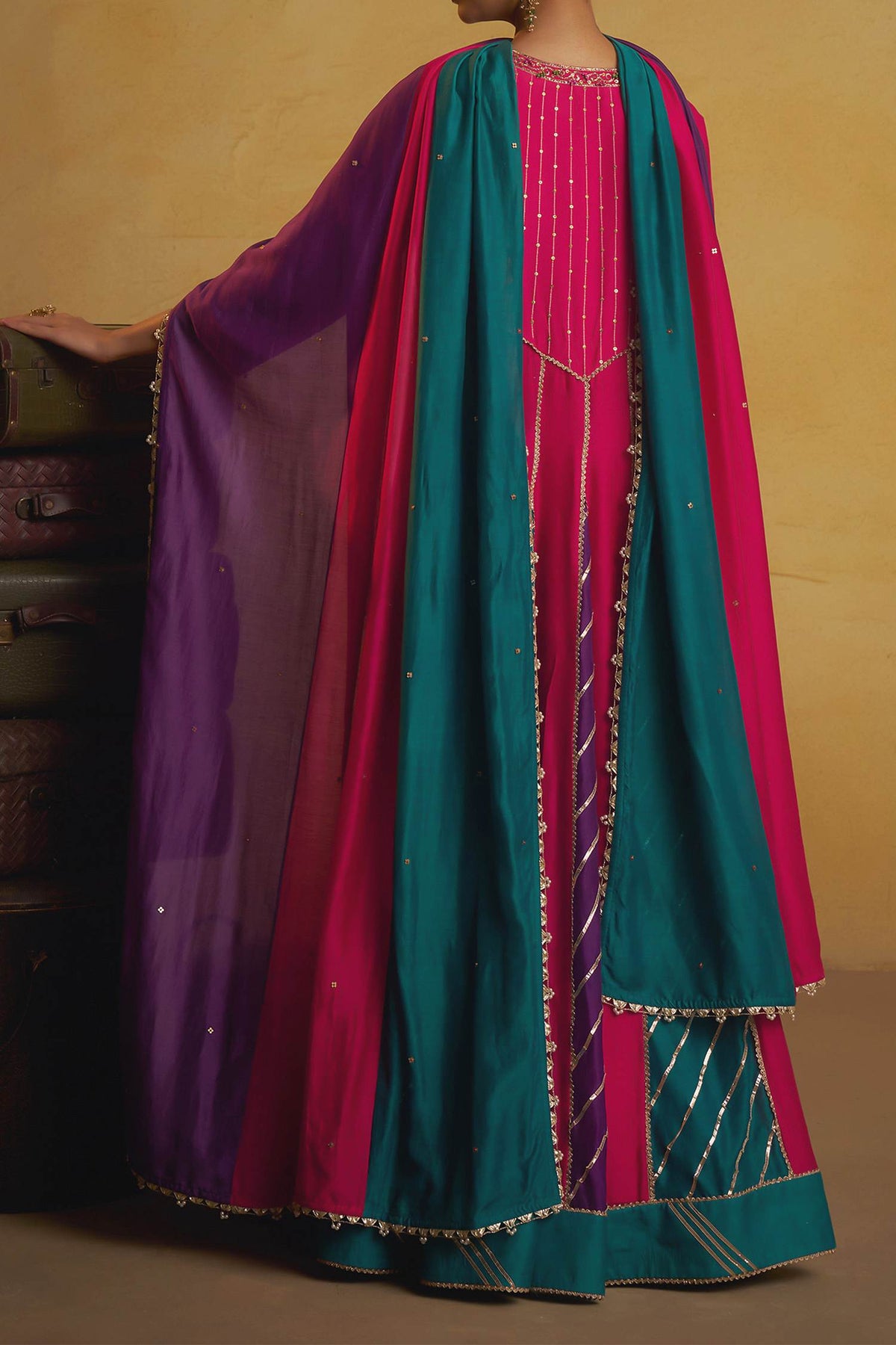 Shop Hirika &amp; Dhruti Pink Gota Anarkali And Dupatta Set For Kids at Aza Fashions