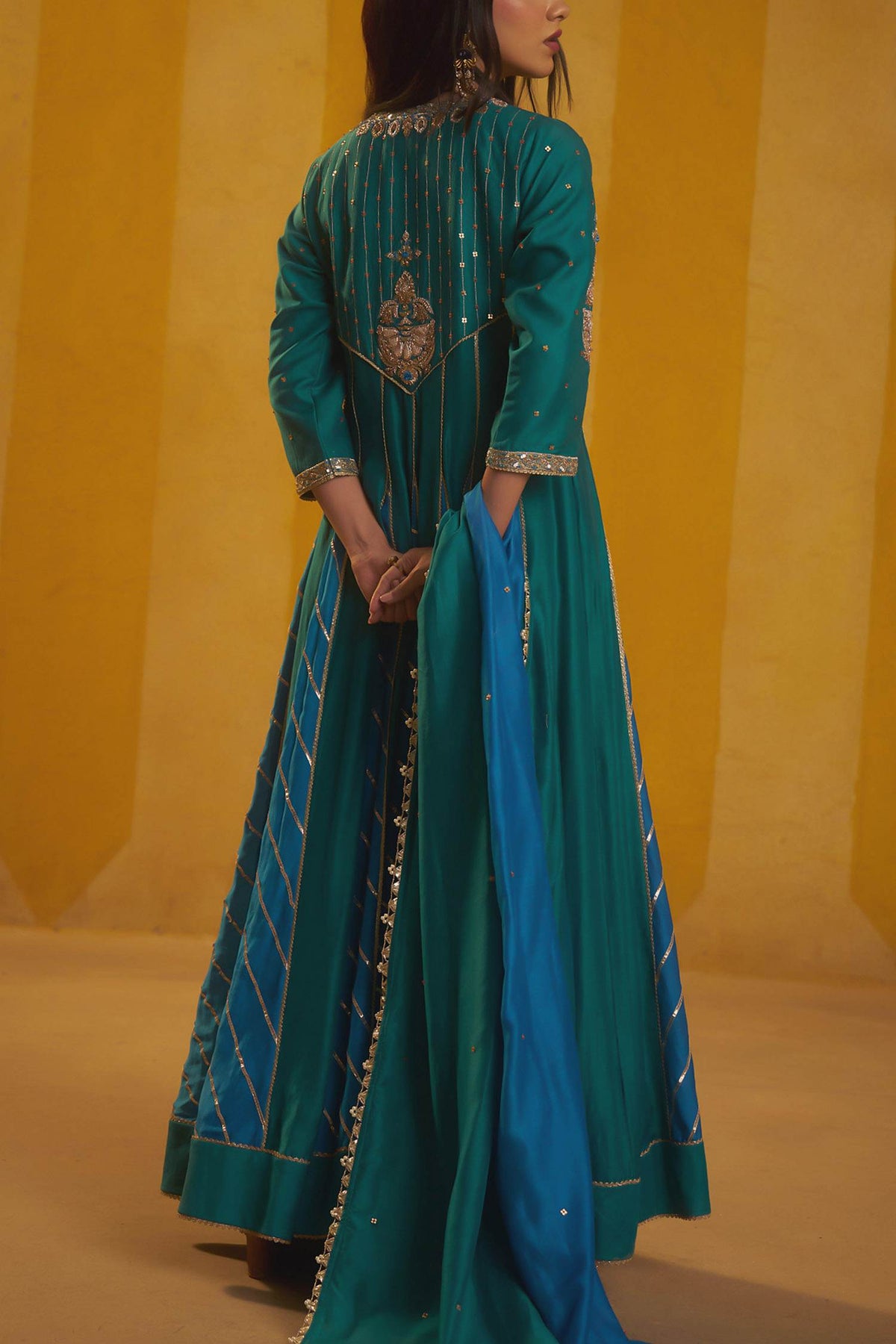 Shop Hirika &amp; Dhruti Teal Gota And Zardozi Anarkali Set For Kids at Aza Fashions