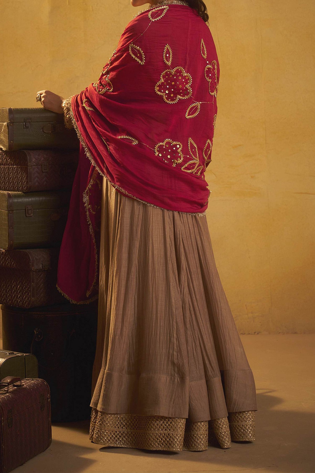 Shop Hirika &amp; Dhruti Brown Tikki Pleated Anarkali And Jhal Dupatta For Kids at Aza Fashions