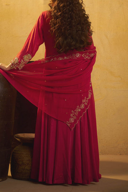 Shop Hirika &amp; Dhruti Red Hand Embroidered Anarkali Sharara Set For Kids at Aza Fashions