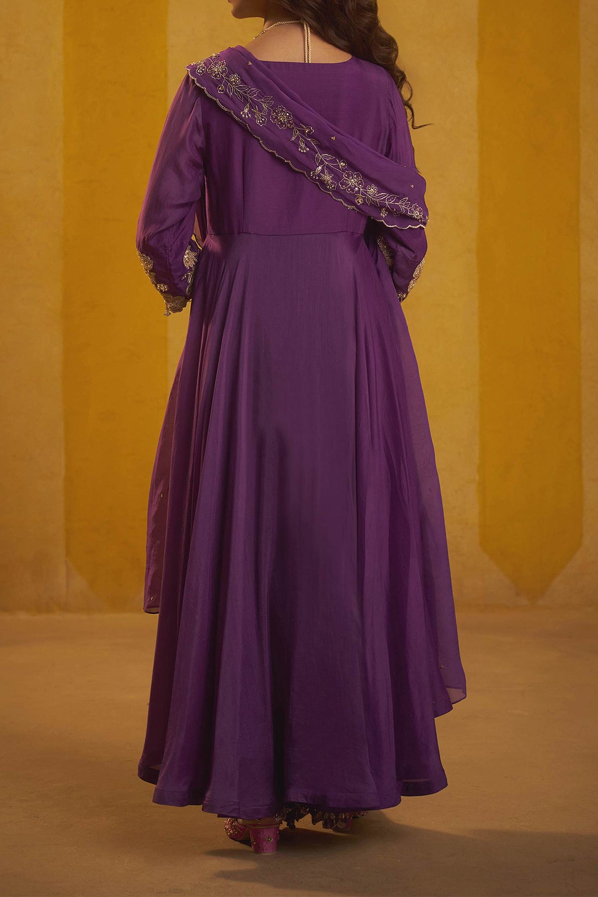 Shop Hirika &amp; Dhruti Purple Hand Embroidered Anarkali Sharara Set With Dupatta For Kids at Aza Fashions