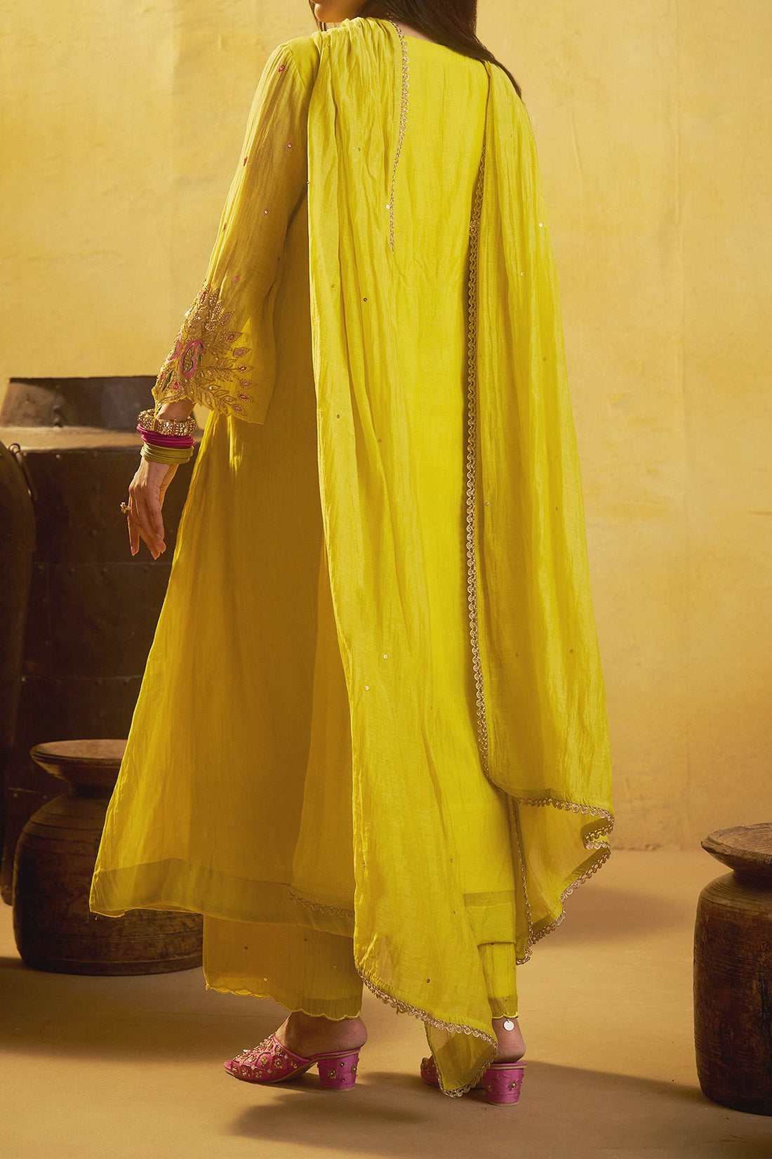 Shop Hirika &amp; Dhruti Yellow Marodi Work Chanderi Kurta Set For Kids at Aza Fashions