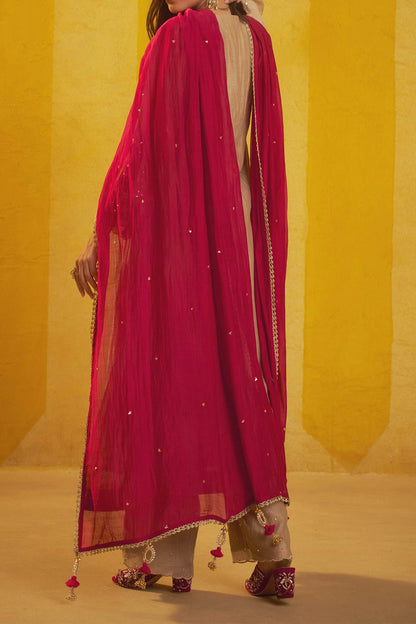 Shop Hirika &amp; Dhruti Brown Marodi Work Kurta Tikki Chitta Pant And Dupatta For Kids at Aza Fashions