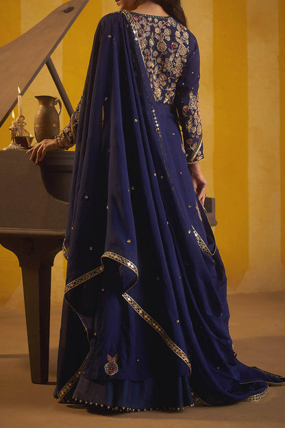 Shop Hirika &amp; Dhruti Blue Zardozi Hand Work Jacket Lehenga Set For Kids at Aza Fashions