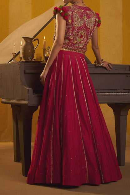 Shop Hirika &amp; Dhruti Red Hand Embroidered Jacket Lehenga Set For Kids at Aza Fashions