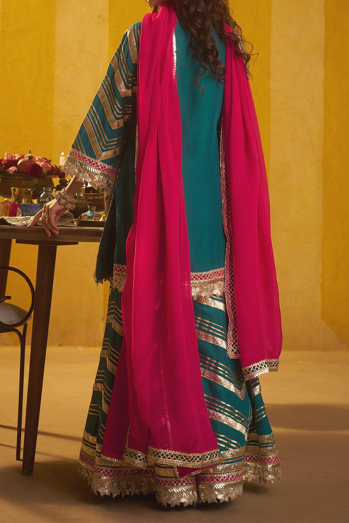 Shop Hirika &amp; Dhruti Teal Gota Patti Kurta Sharara And Dupatta Set For Kids at Aza Fashions