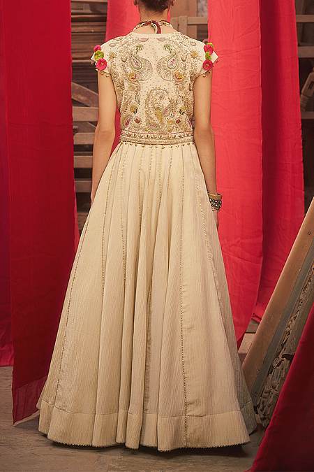 Shop Hirika &amp; Dhruti Off White Hand Embroidered Jacket Lehenga Set For Kids at Aza Fashions