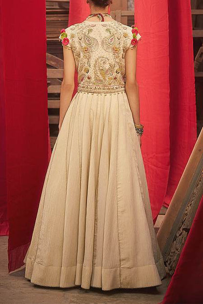 Shop Hirika &amp; Dhruti Off White Hand Embroidered Jacket Lehenga Set For Kids at Aza Fashions
