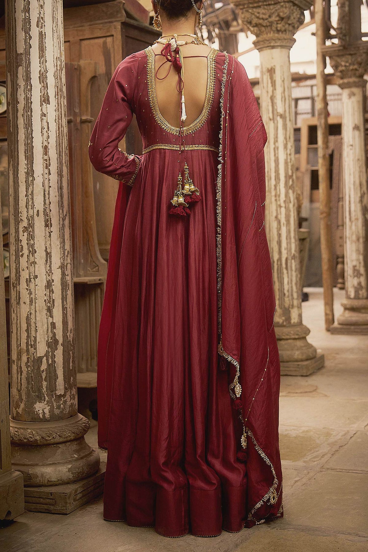 Shop Hirika &amp; Dhruti Burgundy Karnika Hand Work Anarkali With Dupatta For Kids at Aza Fashions