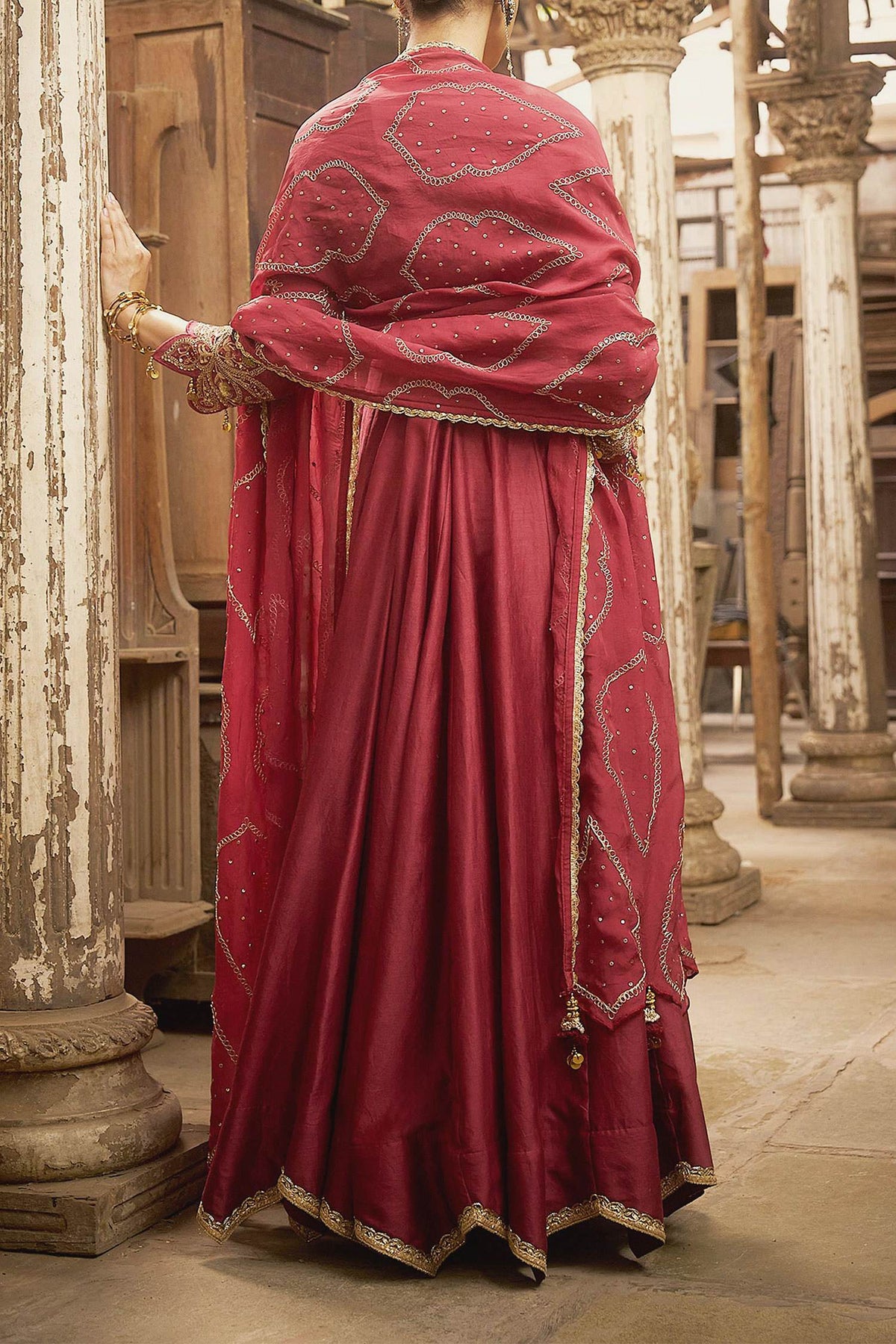 Shop Hirika &amp; Dhruti Burgundy Zardozi Work Anarkali Set For Kids at Aza Fashions