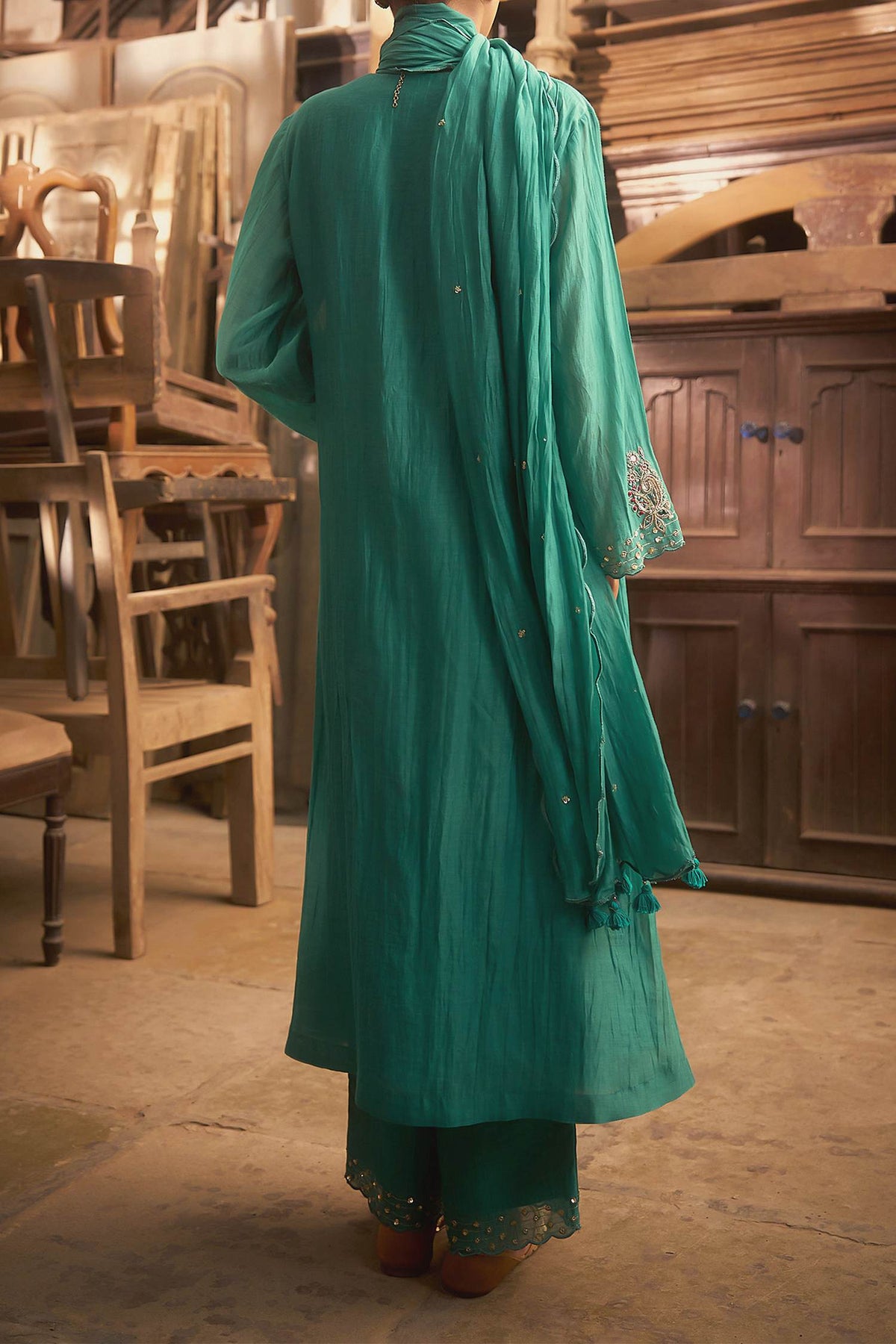 Shop Hirika &amp; Dhruti Aqua Marodi Butti Embroidered Kurta Set For Kids at Aza Fashions
