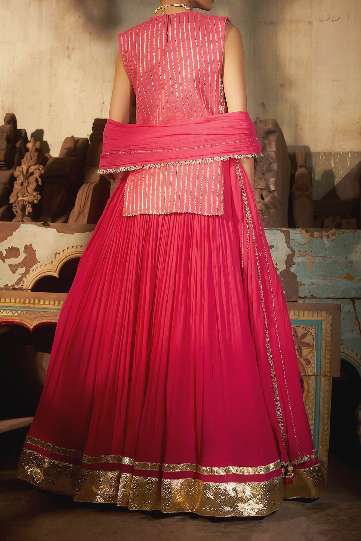 Shop Hirika &amp; Dhruti Pink Zardozi Embroidered Kurta Lehenga Set For Kids at Aza Fashions