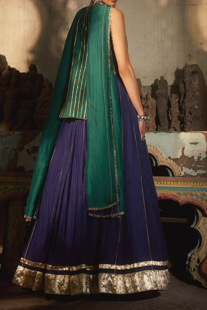 Shop Hirika &amp; Dhruti Blue Zardozi Work Kurta Lehenga Set For Kids at Aza Fashions